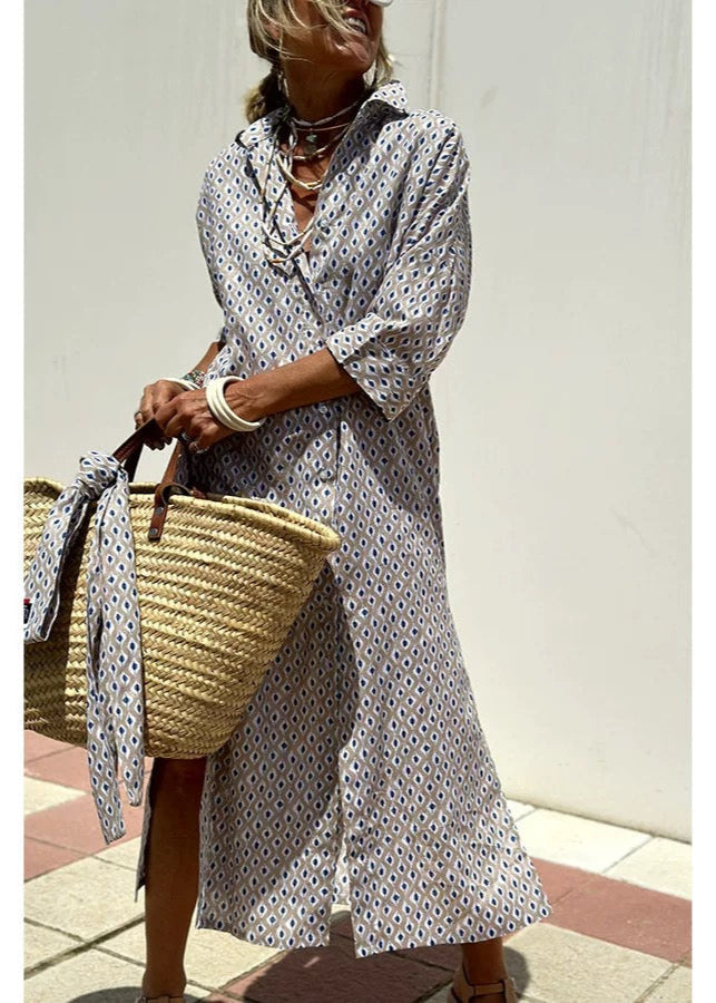 Sophie Paris® | Robe chemise longue d'été à rayures et manches mi-longues