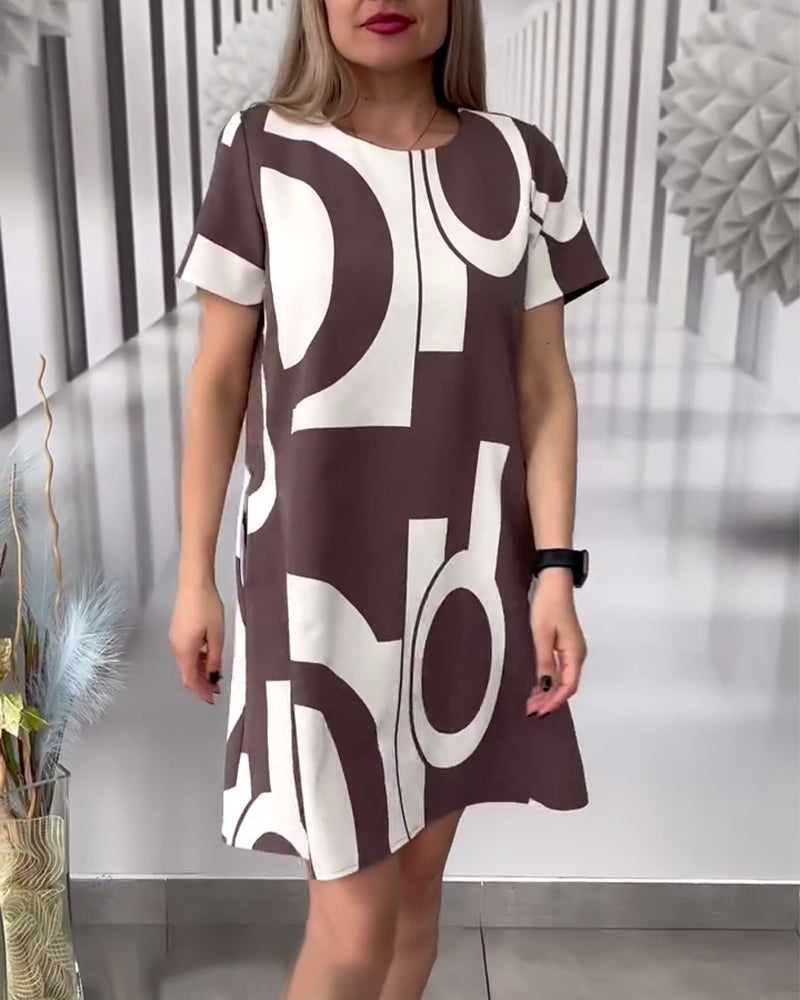 Robe Manches Courtes Motif Irrégulier
