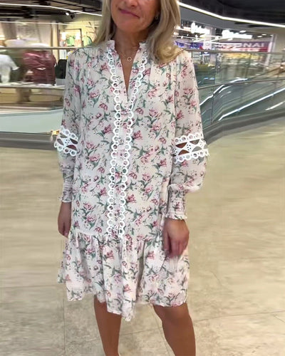 Robe Manche Lanterne Fleurie Manches Longues