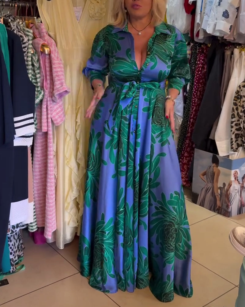 Robe Manches Longues En V Taille Marquée Swing