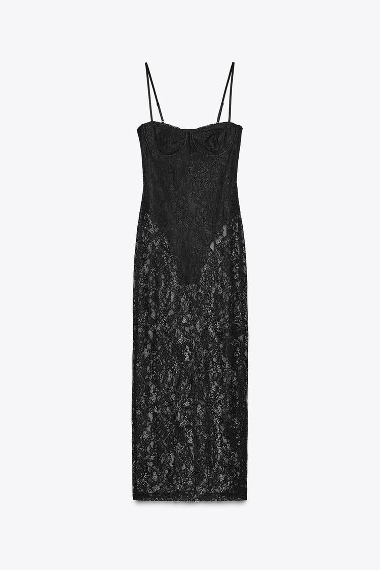 Robe midi en dentelle avec armatures intégrées