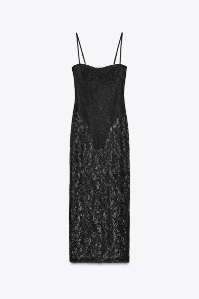 Robe midi en dentelle avec armatures intégrées