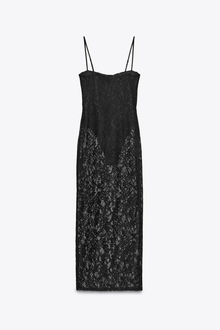 Robe midi en dentelle avec armatures intégrées