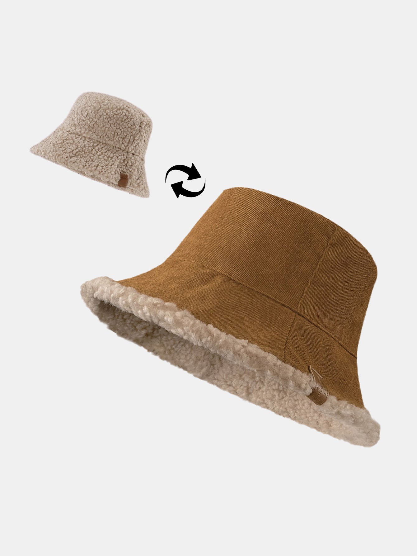 Thick And Warm Corduroy And Cashmere Splicing Multifunctional Soft Plush Bucket Cap Can Be Worn In Both Directions