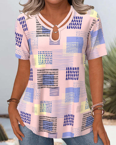 T-Shirt Échancré Col En V Imprimé Décontracté