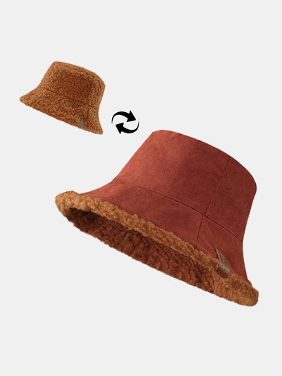 Thick And Warm Corduroy And Cashmere Splicing Multifunctional Soft Plush Bucket Cap Can Be Worn In Both Directions