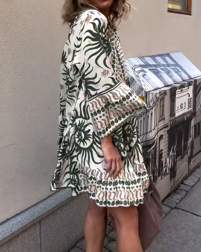 Robe Manches Cloche Lâche Imprimé Vacances