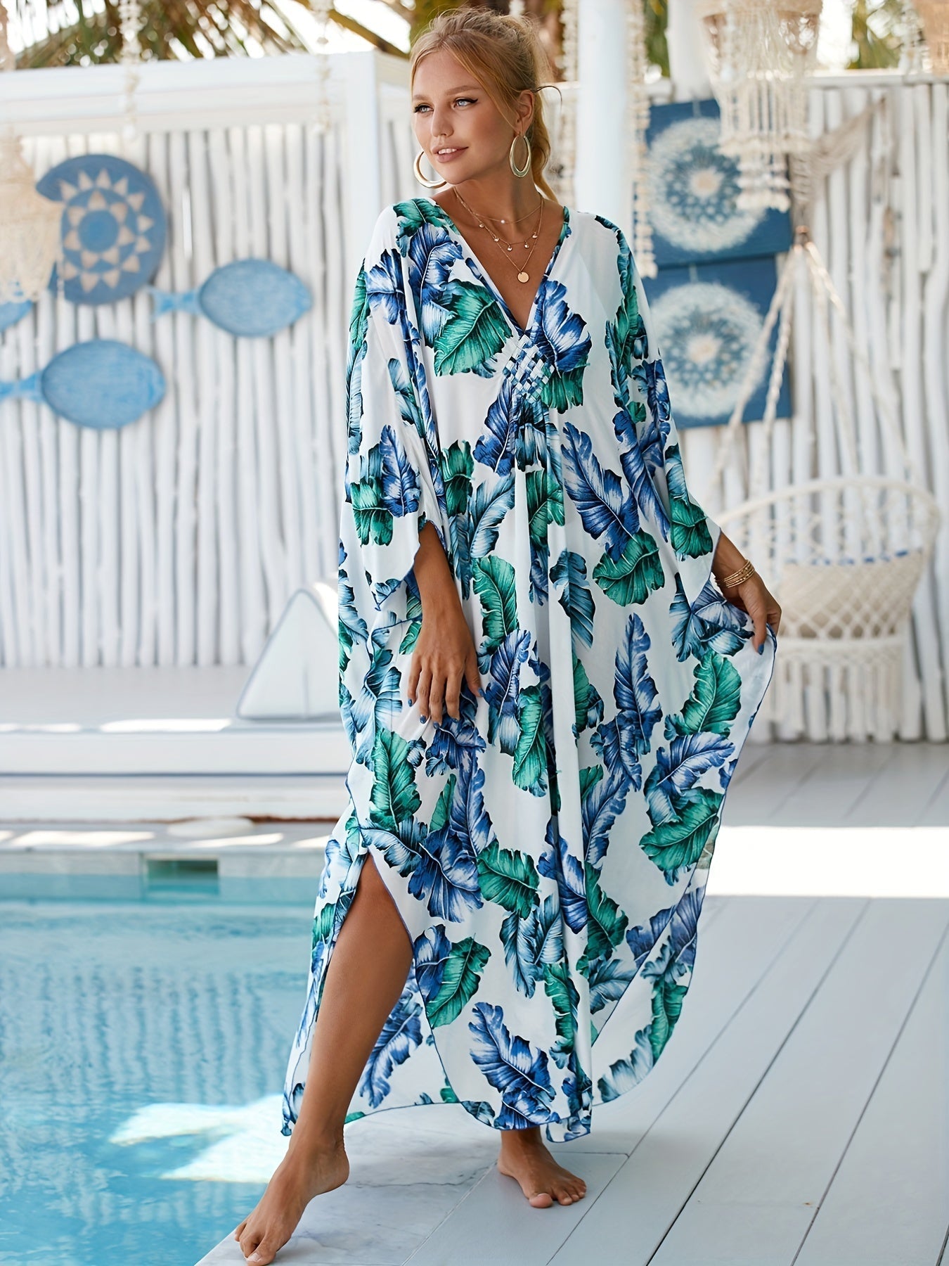 Robe Maxi Tropicale en Bambou pour Village de Vacances