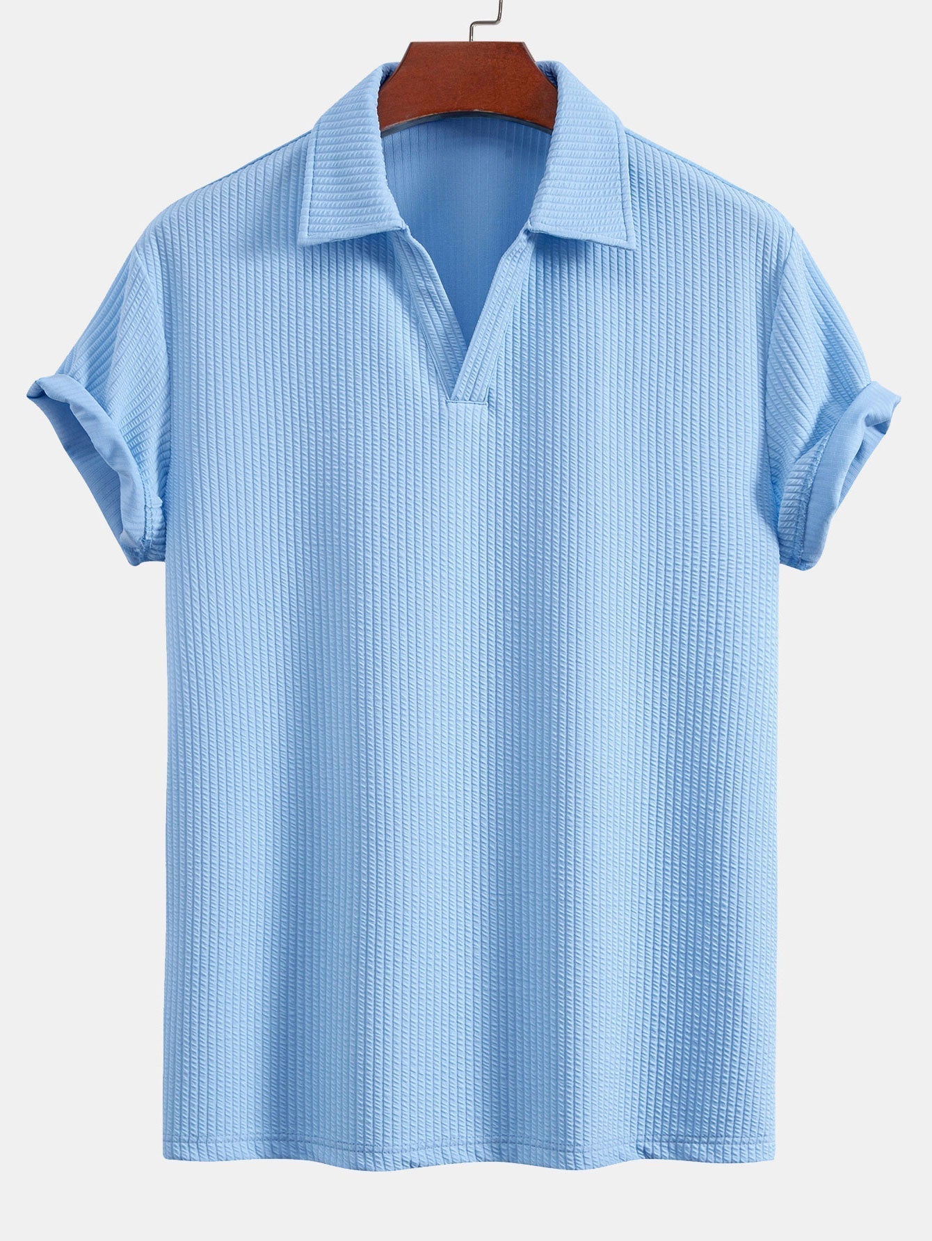 Short Sleeved V-Neck Ribbed Polo & Straight Leg Ribbed Pants