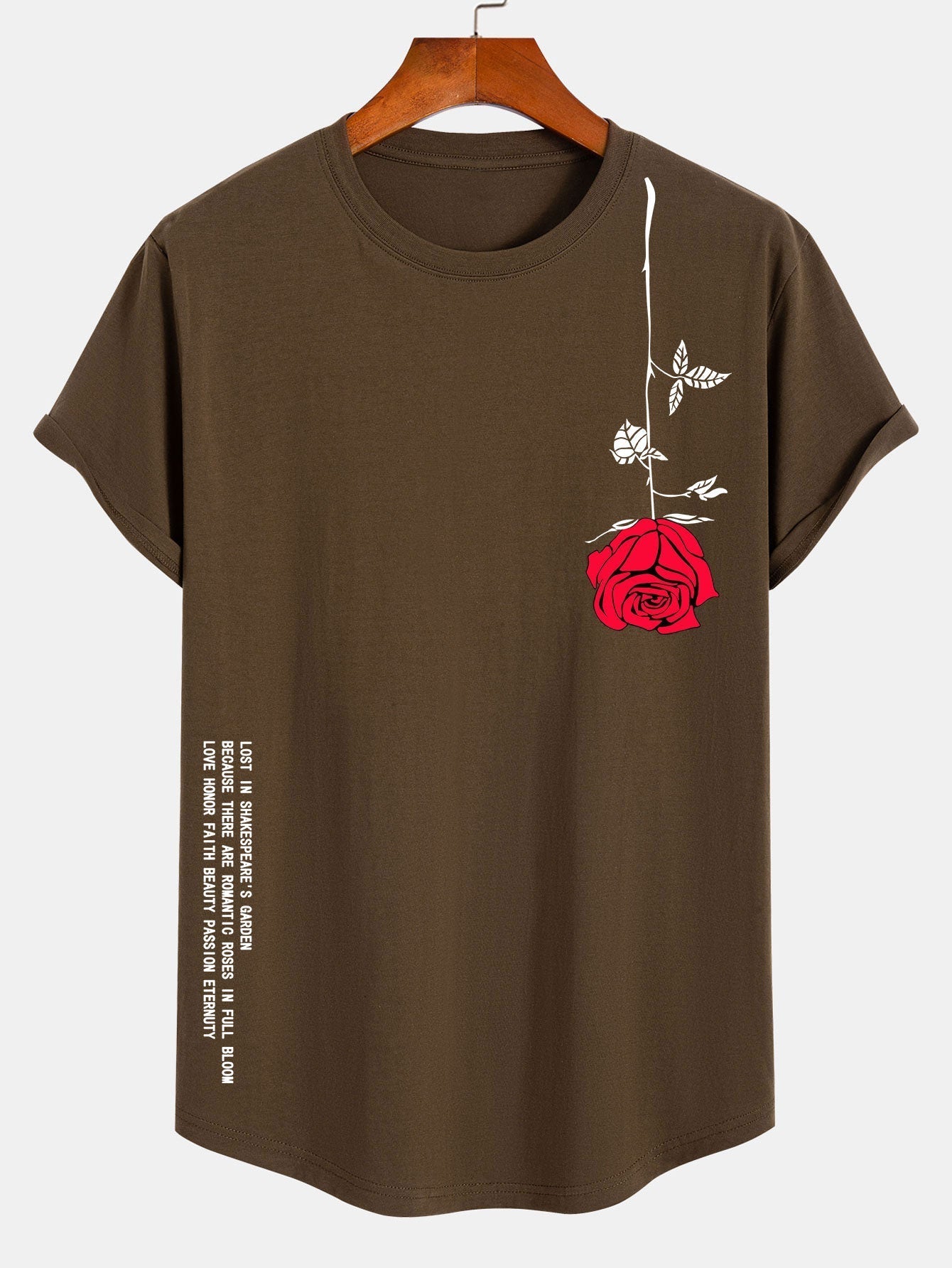 Rose Slogan Print Cotton Arc Hem T-Shirt