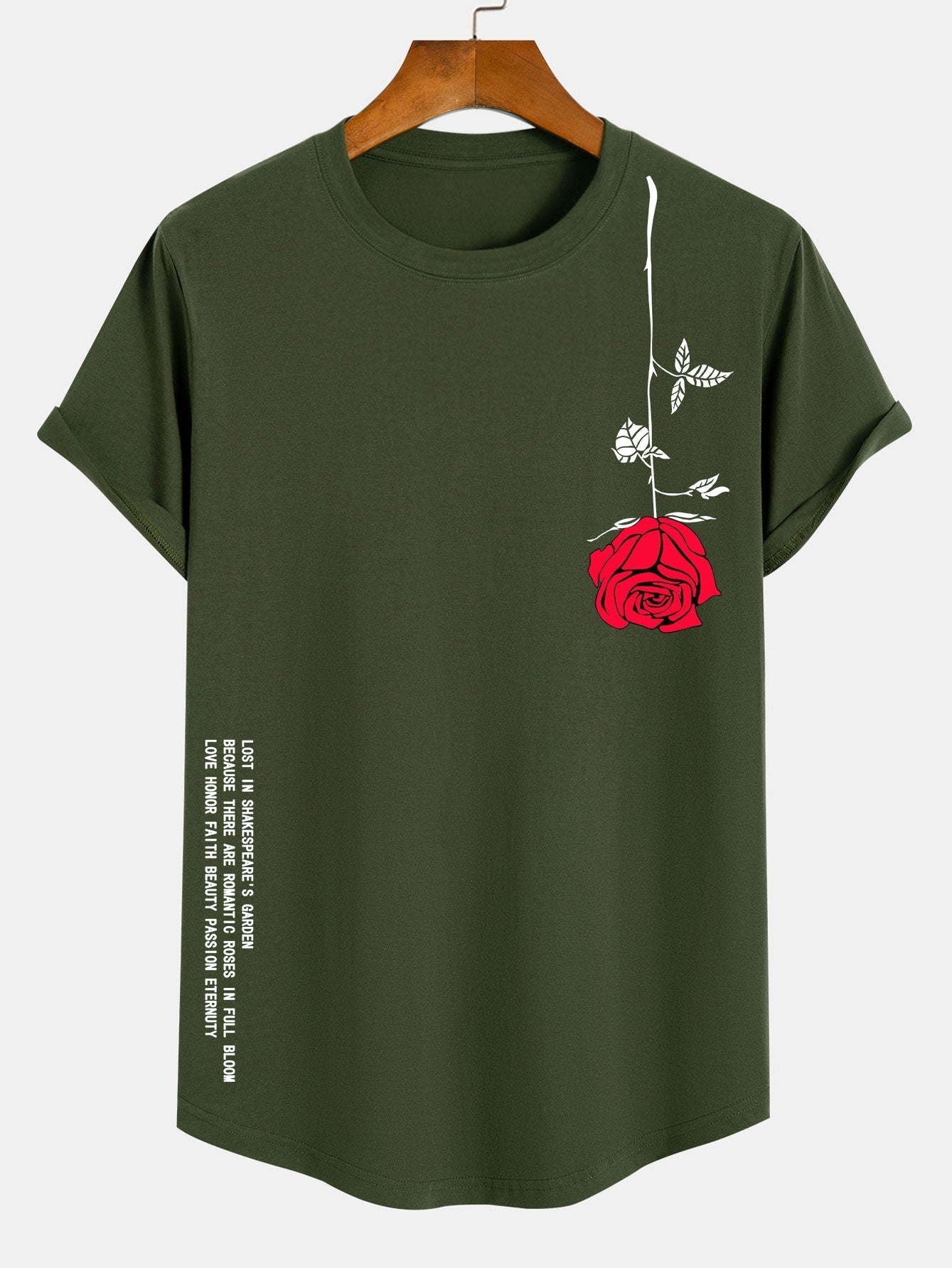 Rose Slogan Print Cotton Arc Hem T-Shirt