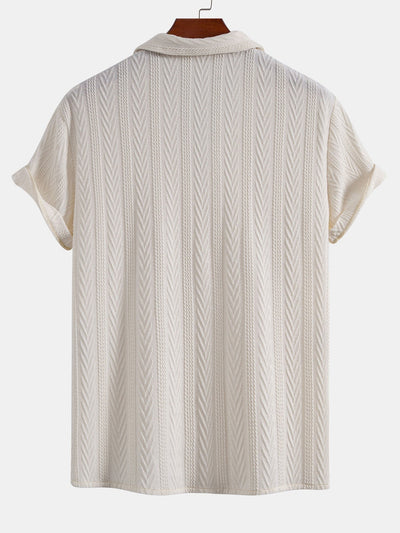 Texture Jacquard Cuban Shirt & Wrinkle Textured Straight Leg Pants