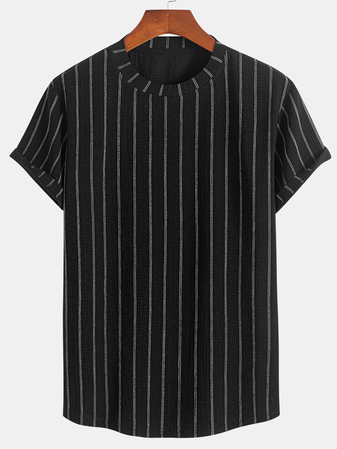 Stripe Textured Arc Hem T-Shirt
