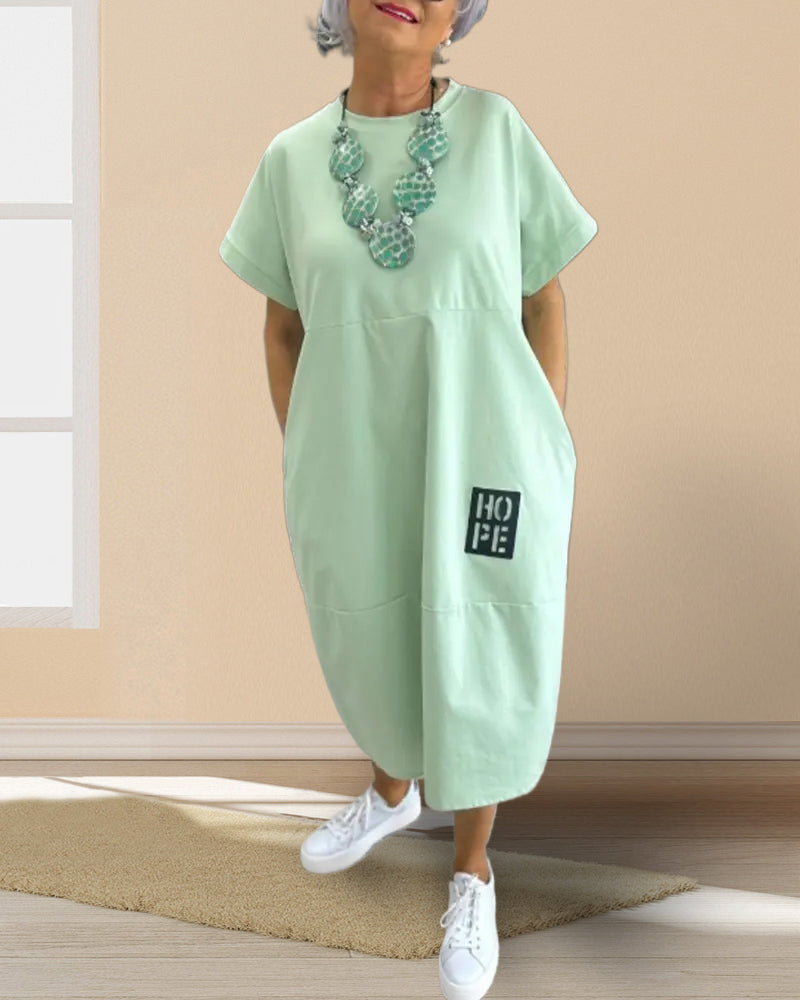 Robe Manche Courte Décontractée Droite Poche