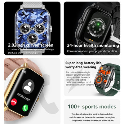 Smartwatch Écran incurvé Moniteur de glycémie ECG Fréquence cardiaque Fitness Tracker