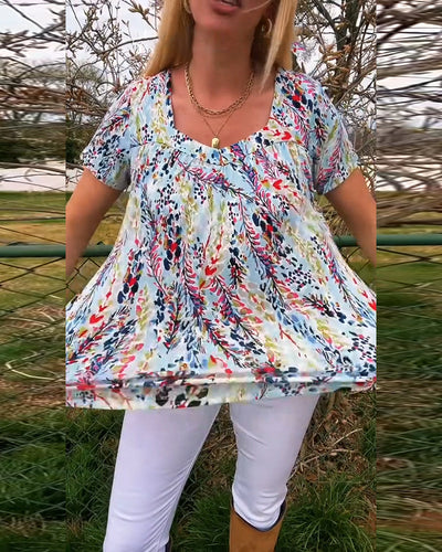 T-Shirt Col U Manches Courtes Imprimé