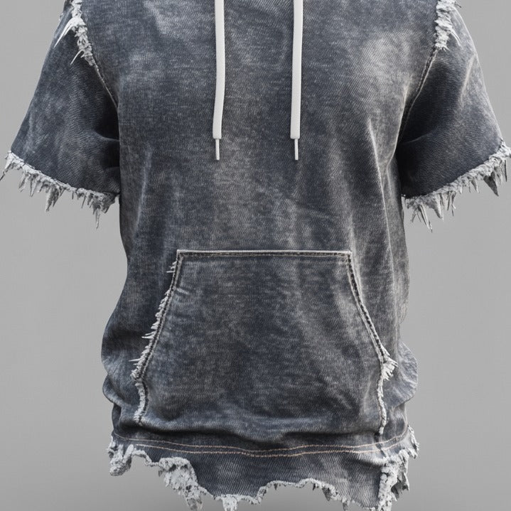 Sweat à capuche en denim délavé