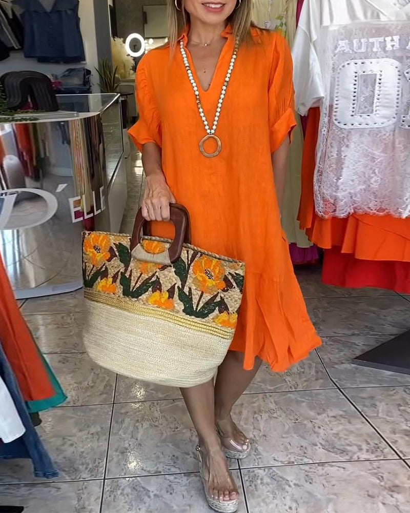 Robe Revers Casual Manches Courtes A-Ligne