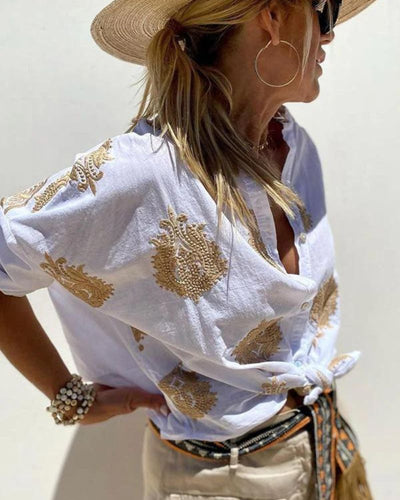 SALMA - CHEMISE DÉCONTRACTÉE EN COTON ET LIN BRODÉ