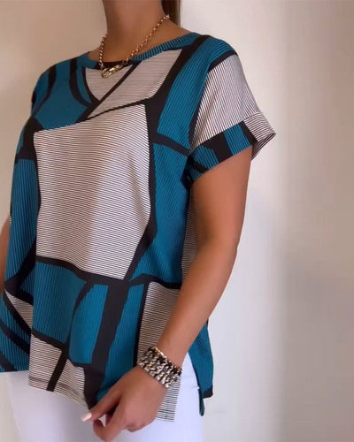 T-shirt Col Rond Motif Géométrique Ample