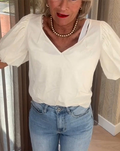 T-Shirt Manches Bouffantes Col En V