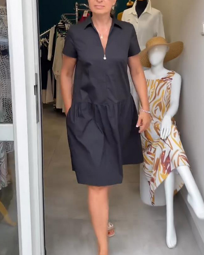 Robe Revers Demi-Zip Uni A-Ligne