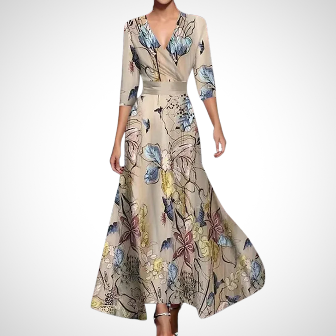 Robe Portefeuille Midi Femme à Manches Trois-Quarts