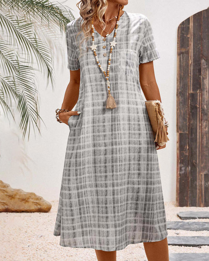 Robe Manche Courte À Carreaux Décontractée