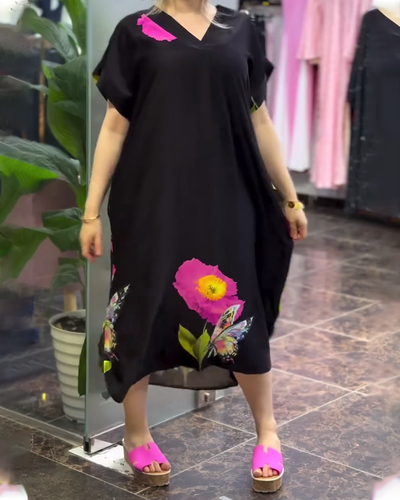 Robe Mode V-Neck Large Imprimé