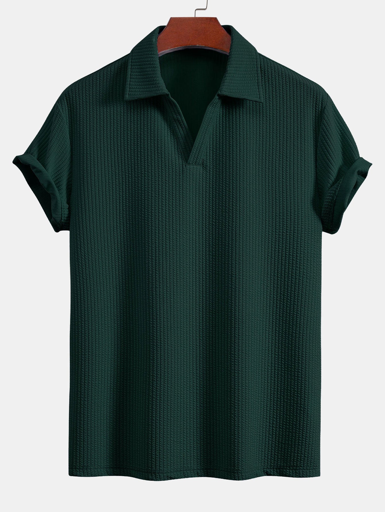 Short Sleeved V-Neck Ribbed Polo & Straight Leg Ribbed Pants