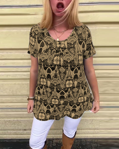 T-shirt décontracté rétro col rond imprimé