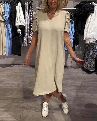 Robe Manches Bouffantes Col En V Tempéré