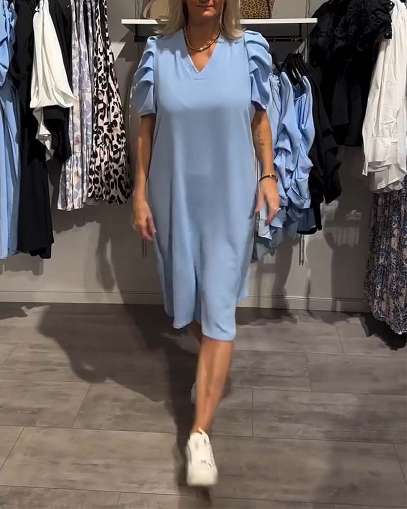 Robe Manches Bouffantes Col En V Tempéré