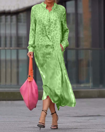 Robe Manches Longues Imprimé Léopard Fente