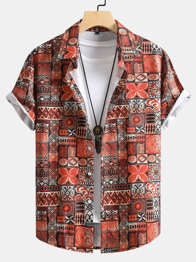 Tile Patchwork Print Button Up Shirt