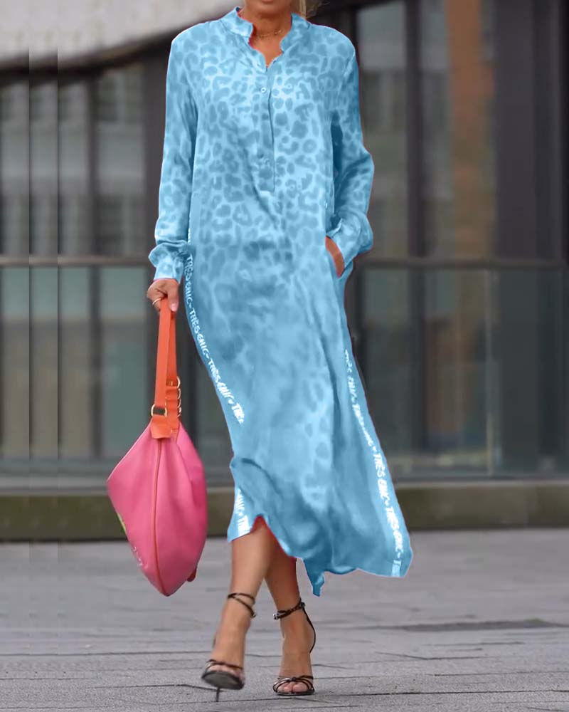 Robe Manches Longues Imprimé Léopard Fente