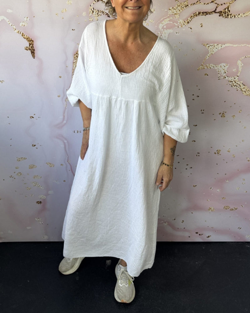 Robe Style Forêt Col En V Plissée Unie