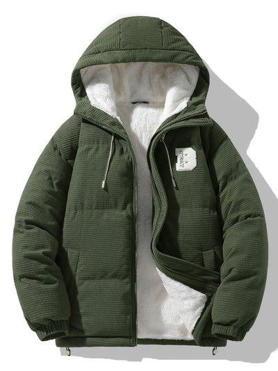 Teddy Lined Corduroy Hooded Puffer Coat