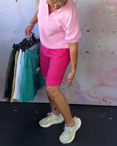 Short Uni Coton Et Lin Décontracté