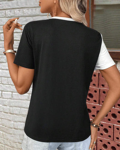 T-Shirt Col Rond Couleur Contrastée Polyvalent