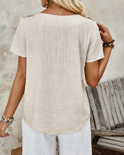 T-shirt Col Rond Coton Et Lin À Manches Courtes