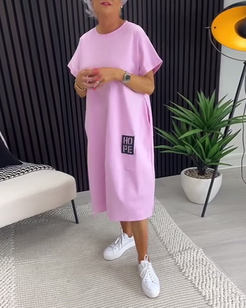 Robe Manche Courte Décontractée Droite Poche