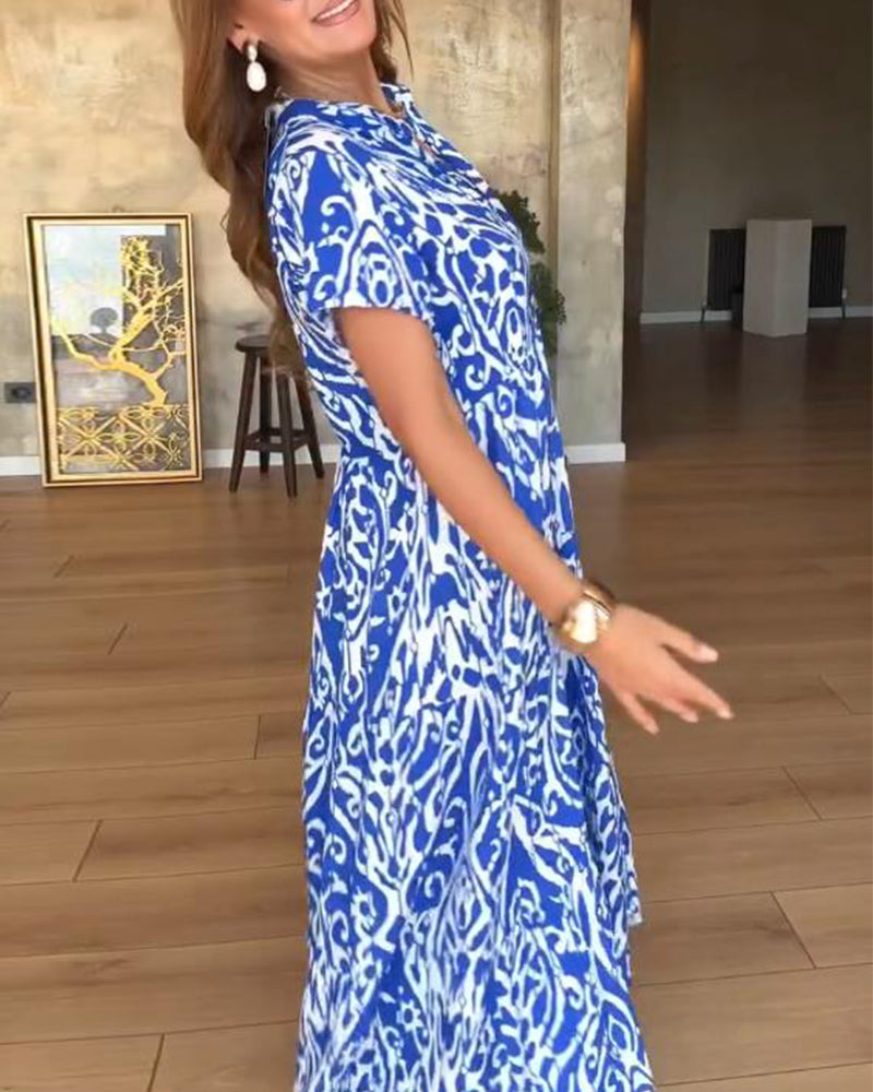 Robe Manches Courtes Imprimée Mode