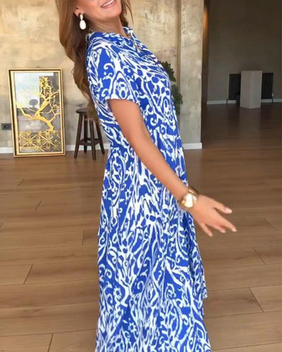 Robe Manches Courtes Imprimée Mode