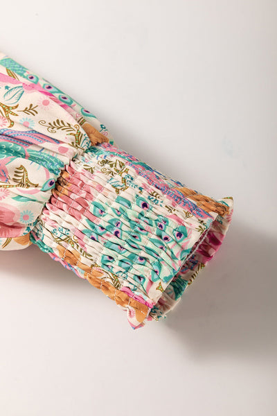 Sophie Paris® | Robe à col cranté imprimée avec manches lanterne