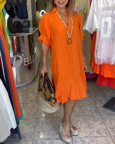 Robe Revers Casual Manches Courtes A-Ligne