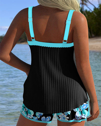 Tankini V-Ringé Imprimé Boxer de Sport