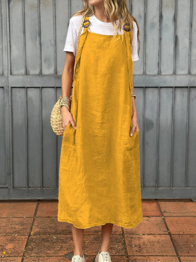 Salopette en coton et lin à bretelles réglables