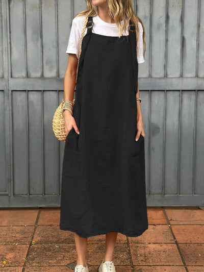 Salopette en coton et lin à bretelles réglables