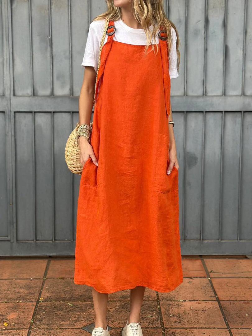 Salopette en coton et lin à bretelles réglables